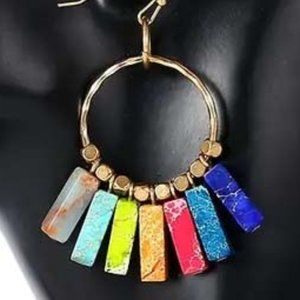 Multicolor Stone Hoop Earrings